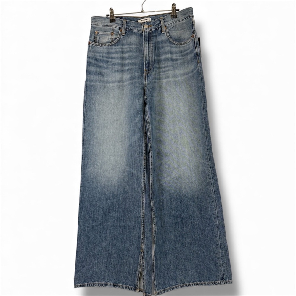 NEW RE/DONE Wide Leg Jeans Women's 27 Denim Vintage Flow Light Wash Split Hem‎